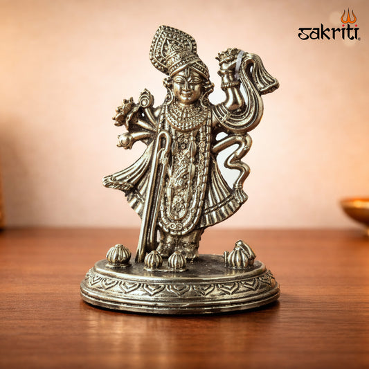 Sacred Needs Brass Shrinath Ji Idol – 3.8 Inch (9.7 cm) Height | Lord Krishna Form Statue for Pooja & Devotional Worship