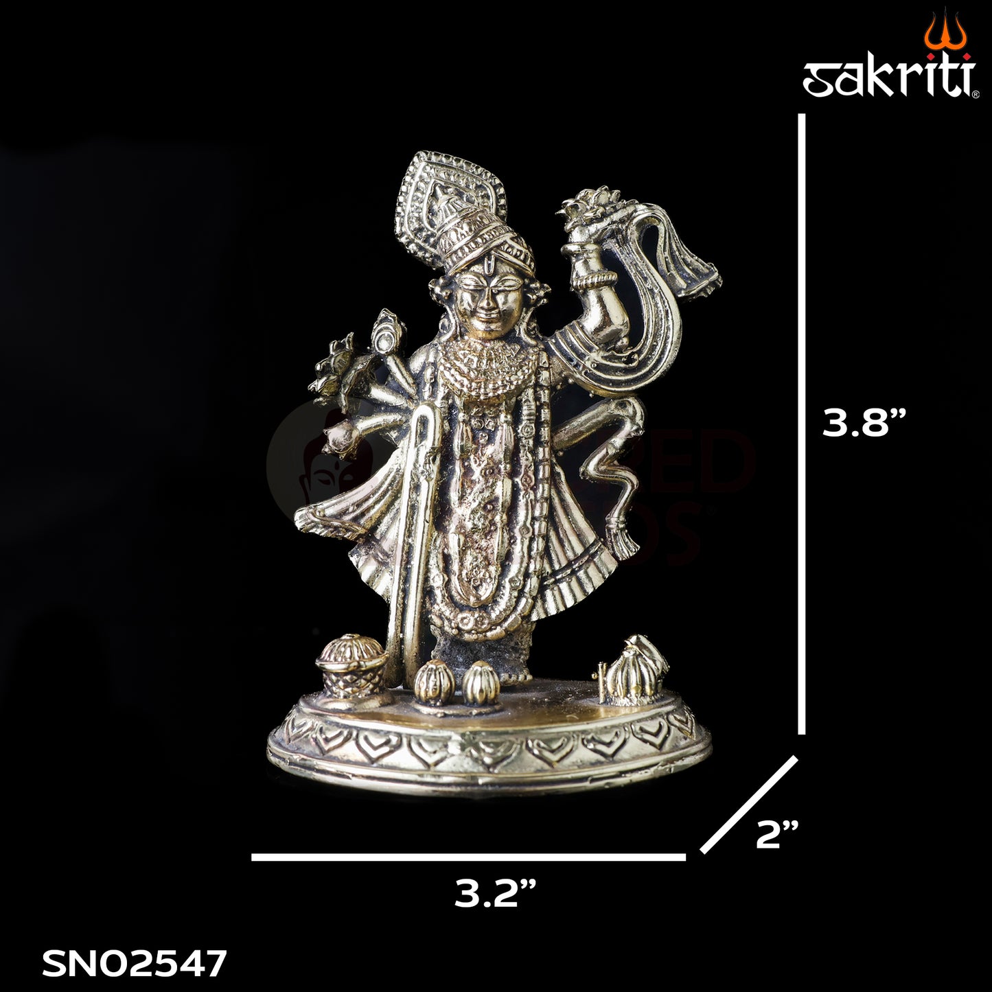Sacred Needs Brass Shrinath Ji Idol – 3.8 Inch (9.7 cm) Height | Lord Krishna Form Statue for Pooja & Devotional Worship