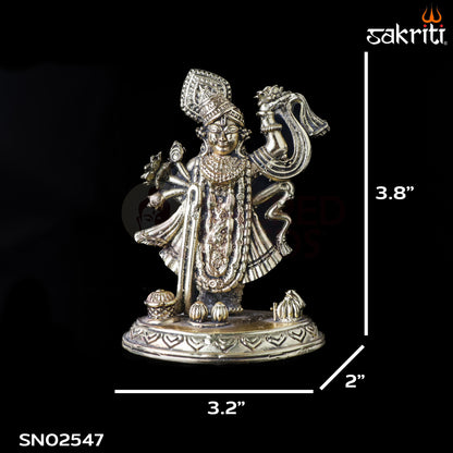 Sacred Needs Brass Shrinath Ji Idol – 3.8 Inch (9.7 cm) Height | Lord Krishna Form Statue for Pooja & Devotional Worship