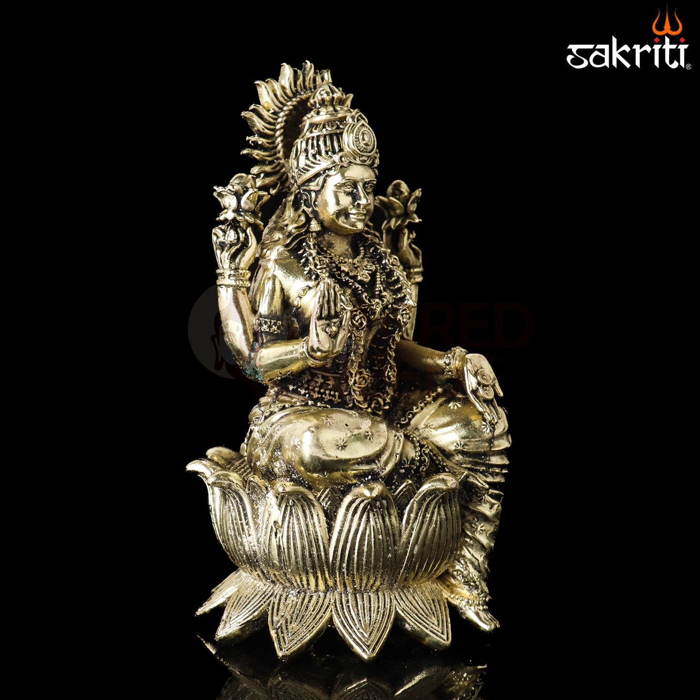 Sacred Needs Brass Lotus Lakshmi Idol – 5.2 Inch (13.2 cm) Height | Goddess Lakshmi Statue for Wealth & Prosperity