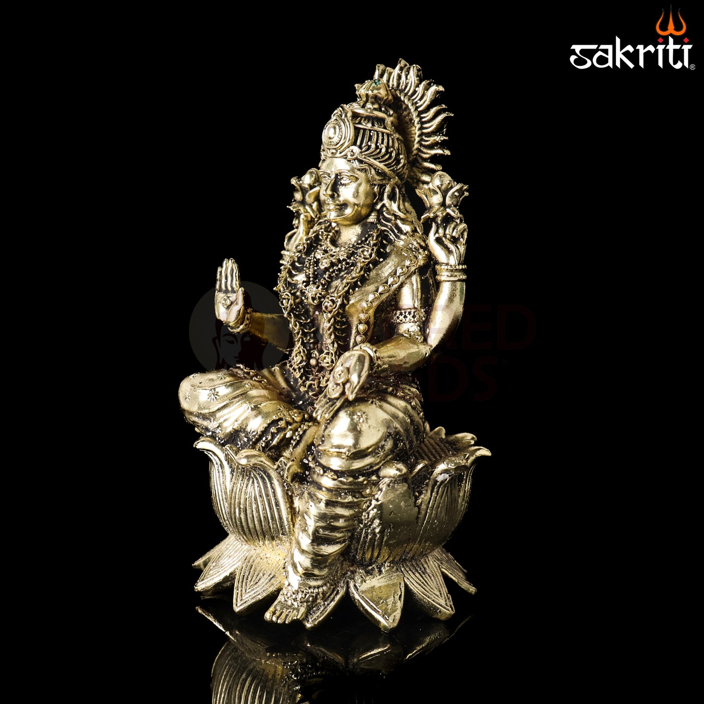 Sacred Needs Brass Lotus Lakshmi Idol – 5.2 Inch (13.2 cm) Height | Goddess Lakshmi Statue for Wealth & Prosperity