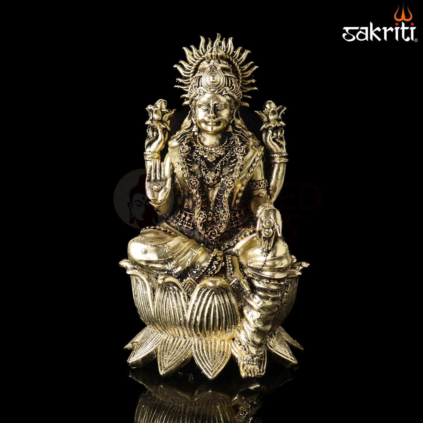 Sacred Needs Brass Lotus Lakshmi Idol – 5.2 Inch (13.2 cm) Height | Goddess Lakshmi Statue for Wealth & Prosperity