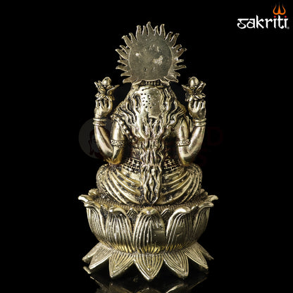 Sacred Needs Brass Lotus Lakshmi Idol – 5.2 Inch (13.2 cm) Height | Goddess Lakshmi Statue for Wealth & Prosperity