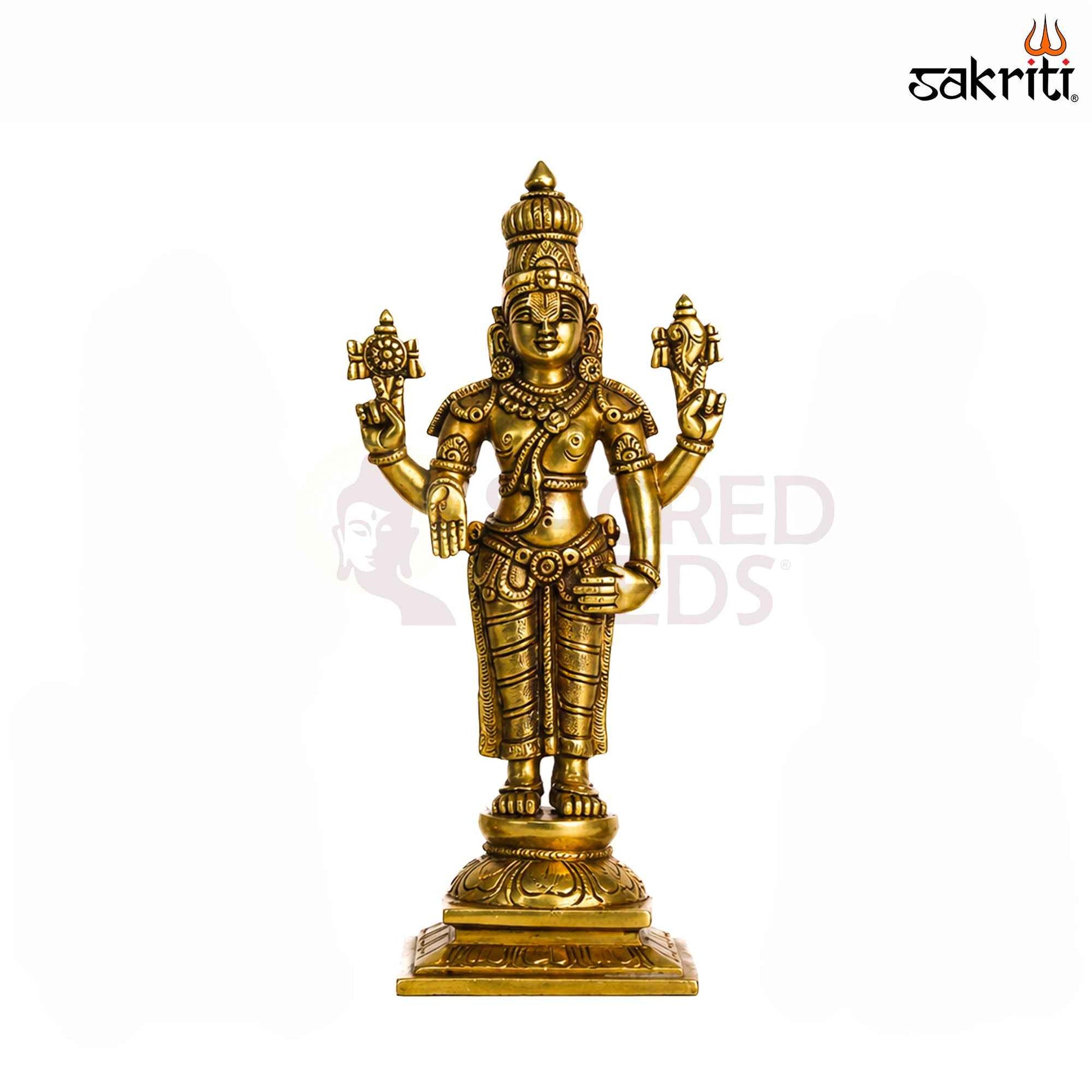 Sacred Needs Brass Tirupati Balaji Idol Set – 9.5 Inch (24.1 cm) Height | Lord Venkateswara Statue Set for Pooja Room & Temple