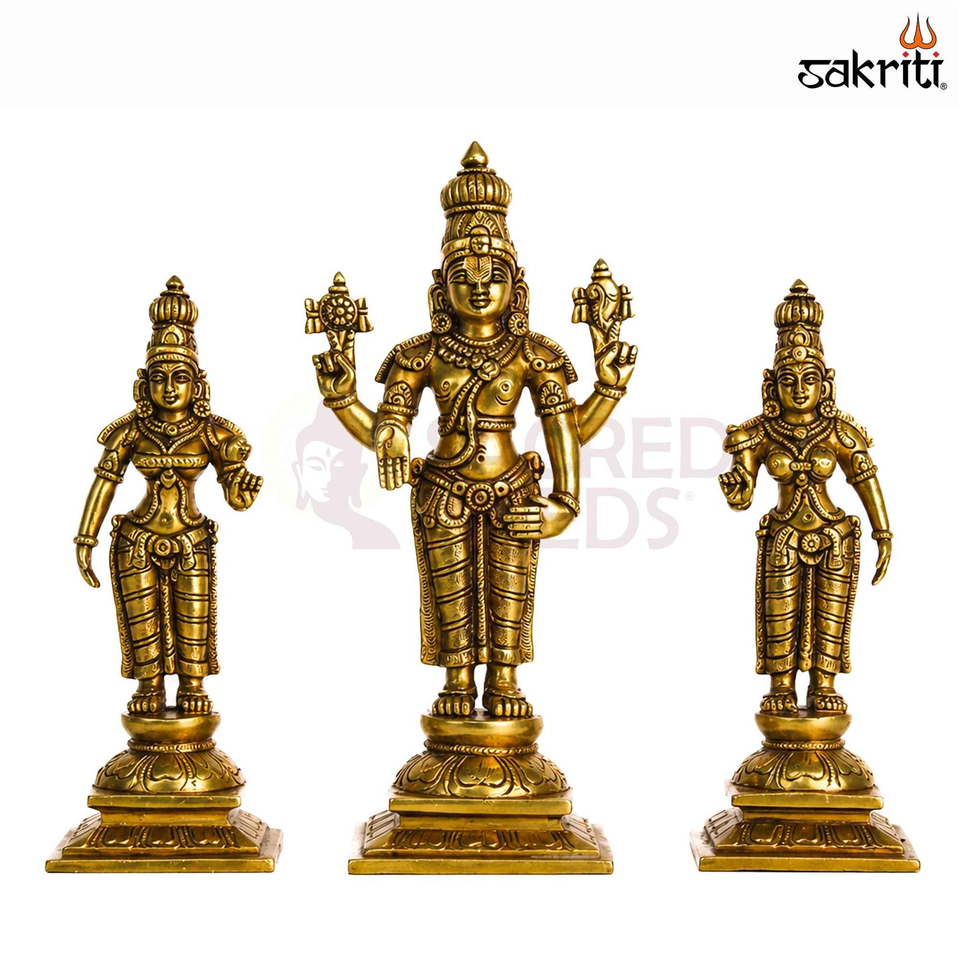 Sacred Needs Brass Tirupati Balaji Idol Set – 9.5 Inch (24.1 cm) Height | Lord Venkateswara Statue Set for Pooja Room & Temple
