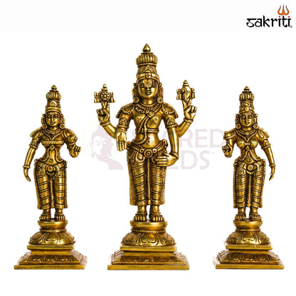 Sacred Needs Brass Tirupati Balaji Idol Set – 9.5 Inch (24.1 cm) Height | Lord Venkateswara Statue Set for Pooja Room & Temple