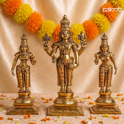Sacred Needs Brass Tirupati Balaji Idol Set – 9.5 Inch (24.1 cm) Height | Lord Venkateswara Statue Set for Pooja Room & Temple