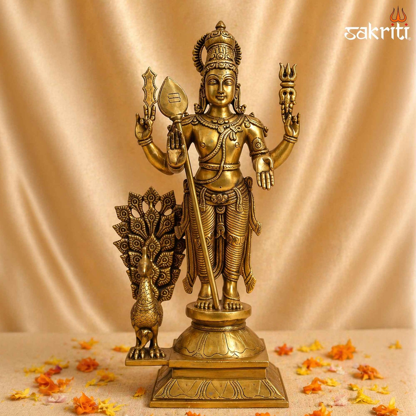 Sacred Needs Brass Murugan Idol – 18.5 Inch (47 cm) Height | Lord Murugan Statue for Temple, Pooja Room & Spiritual Décor
