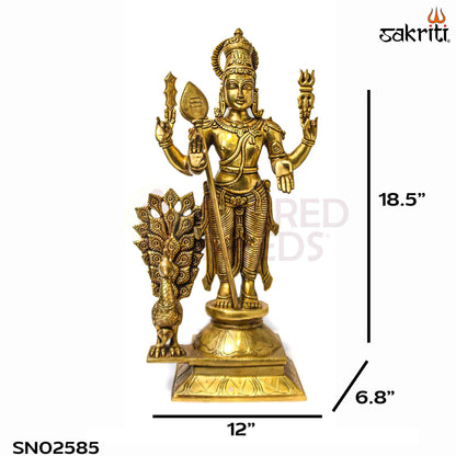 Sacred Needs Brass Murugan Idol – 18.5 Inch (47 cm) Height | Lord Murugan Statue for Temple, Pooja Room & Spiritual Décor