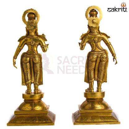 Sacred Needs Brass Murugan Valli Devanai Set – 18.5 Inch (47 cm) Height | Lord Murugan Family Idol Set for Pooja & Temple