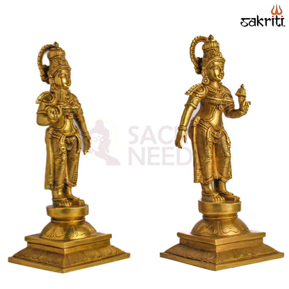 Sacred Needs Brass Murugan Valli Devanai Set – 18.5 Inch (47 cm) Height | Lord Murugan Family Idol Set for Pooja & Temple