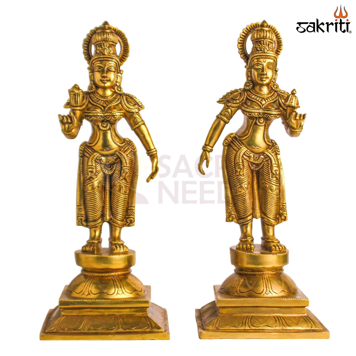 Sacred Needs Brass Murugan Valli Devanai Set – 18.5 Inch (47 cm) Height | Lord Murugan Family Idol Set for Pooja & Temple