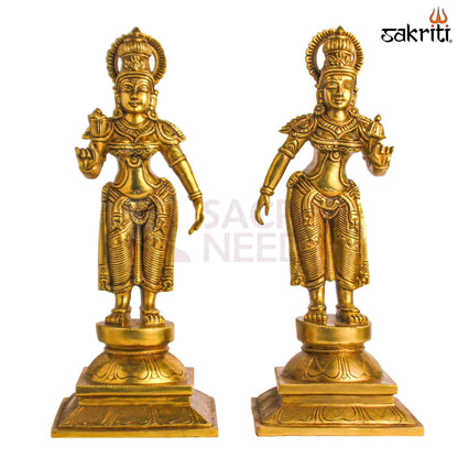 Sacred Needs Brass Murugan Valli Devanai Set – 18.5 Inch (47 cm) Height | Lord Murugan Family Idol Set for Pooja & Temple