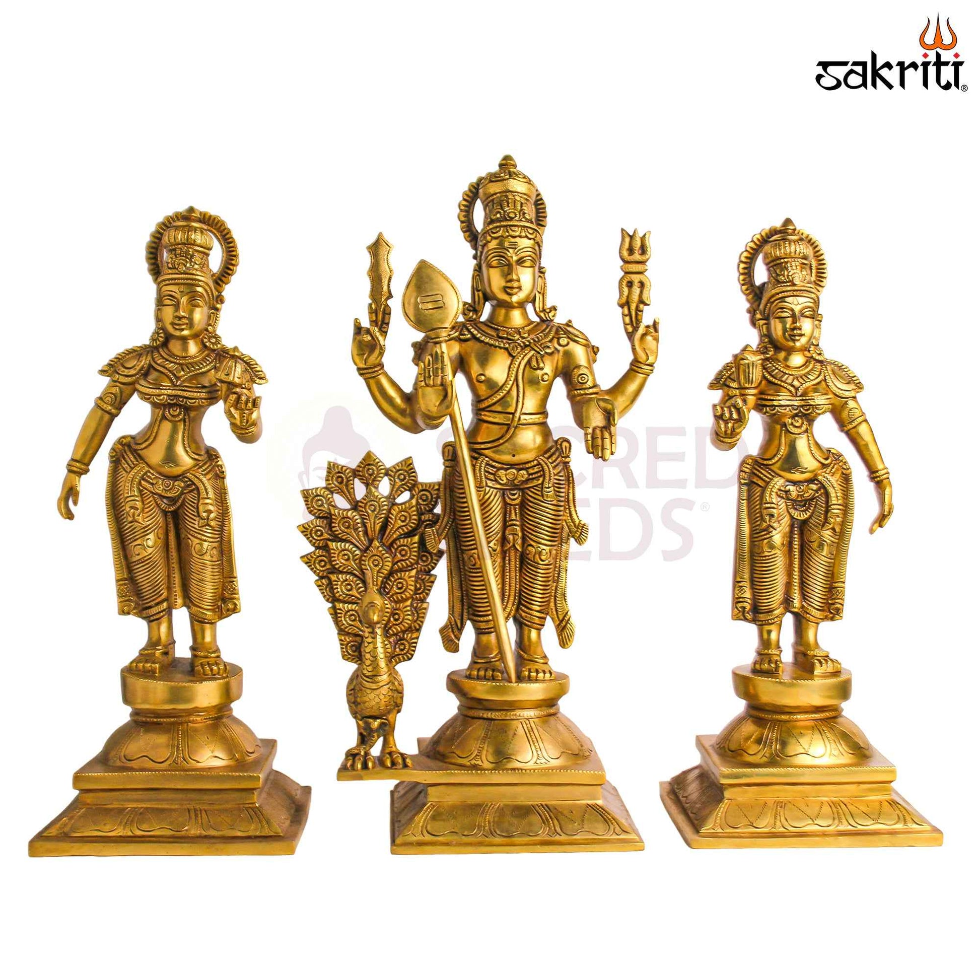 Sacred Needs Brass Murugan Valli Devanai Set – 18.5 Inch (47 cm) Height | Lord Murugan Family Idol Set for Pooja & Temple