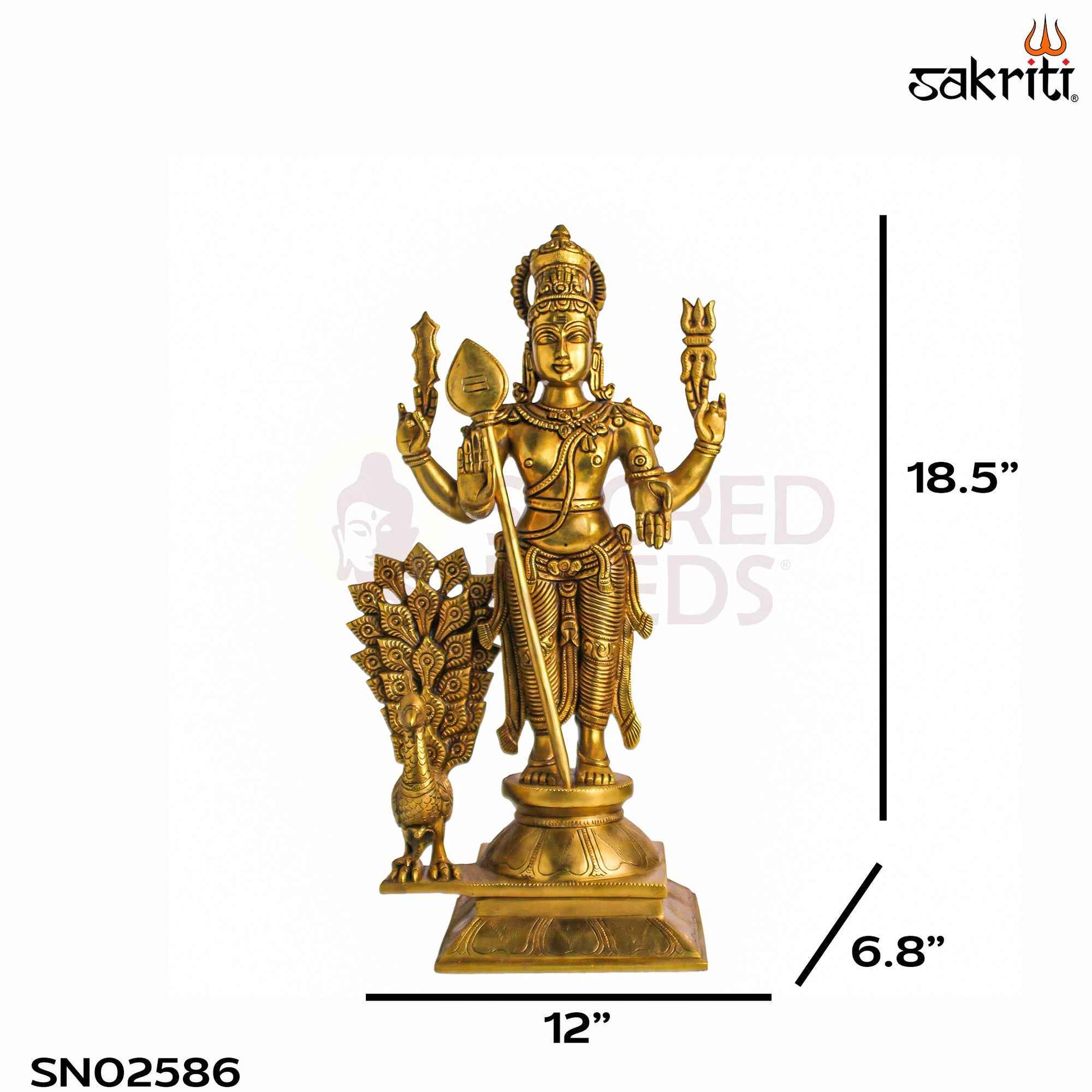 Sacred Needs Brass Murugan Valli Devanai Set – 18.5 Inch (47 cm) Height | Lord Murugan Family Idol Set for Pooja & Temple