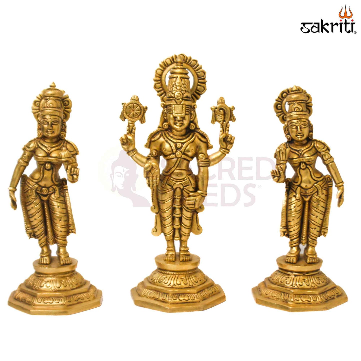 Sacred Needs Brass Tirupati Balaji Idol Set – 10.5 Inch (26.7 cm) Height | Lord Venkateswara Statue for Pooja Room & Home Temple