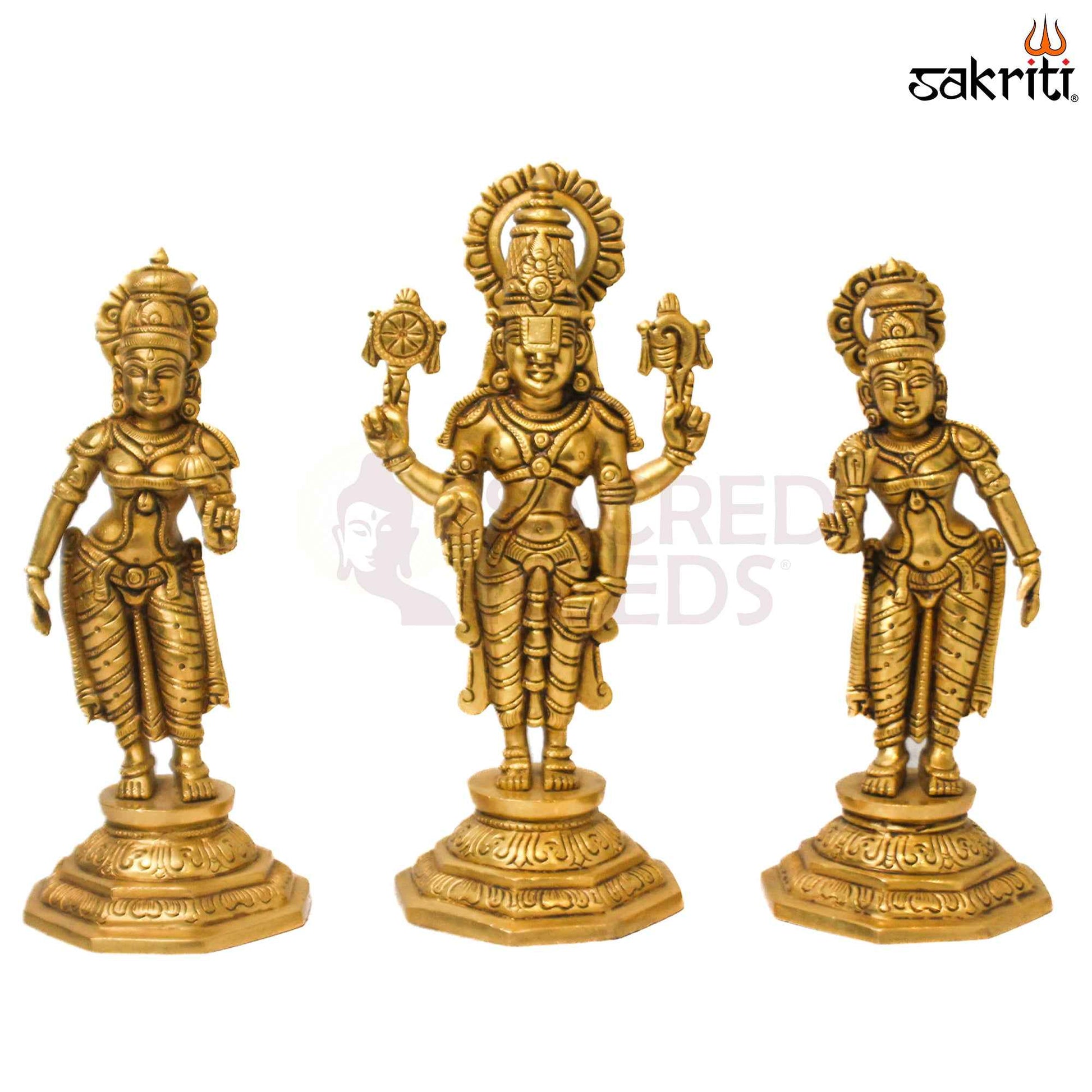 Sacred Needs Brass Tirupati Balaji Idol Set – 10.5 Inch (26.7 cm) Height | Lord Venkateswara Statue for Pooja Room & Home Temple