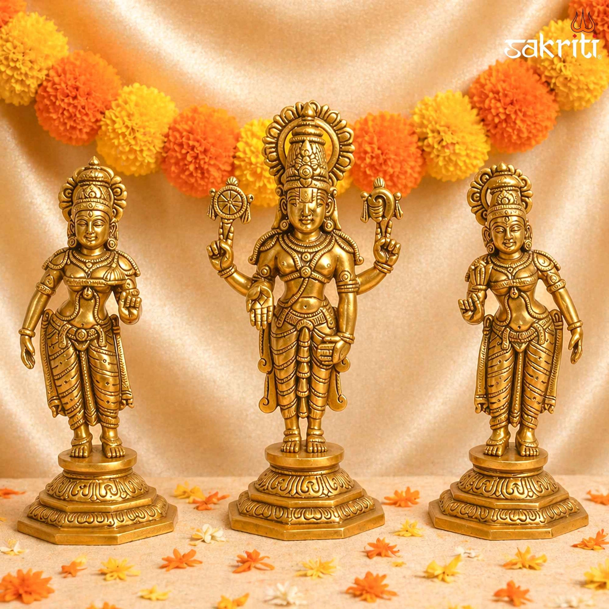Sacred Needs Brass Tirupati Balaji Idol Set – 10.5 Inch (26.7 cm) Height | Lord Venkateswara Statue for Pooja Room & Home Temple
