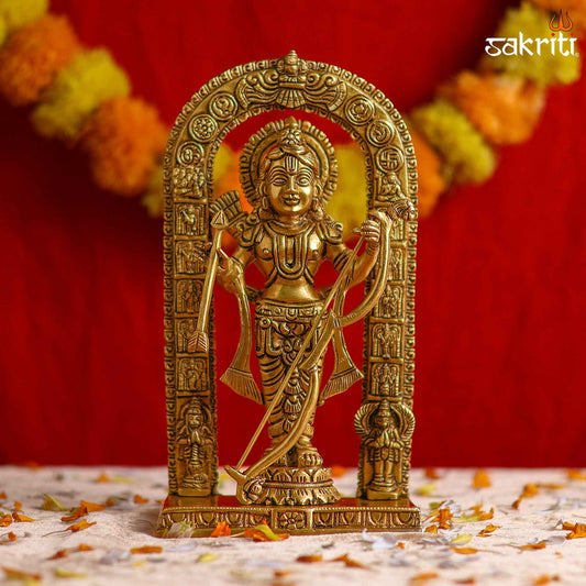 Sacred Needs Brass Ram with Arch Idol – 10 Inch (25.4 cm) Height | Lord Rama Statue for Pooja Room, Temple & Spiritual Home Décor