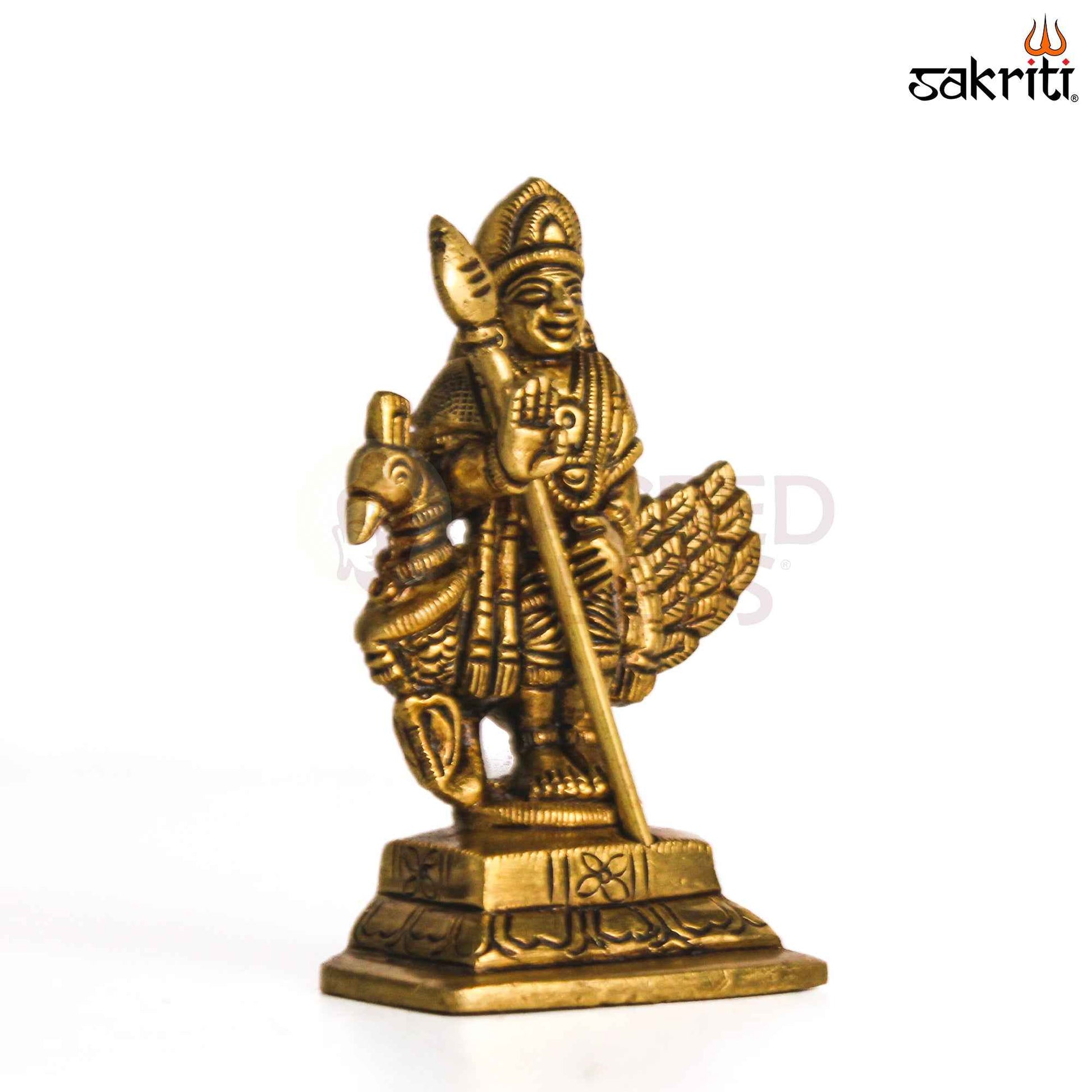 Sacred Needs Brass Murugan Idol – 3.4 Inch (8.6 cm) Height | Lord Murugan Statue for Pooja Room, Temple & Spiritual Décor