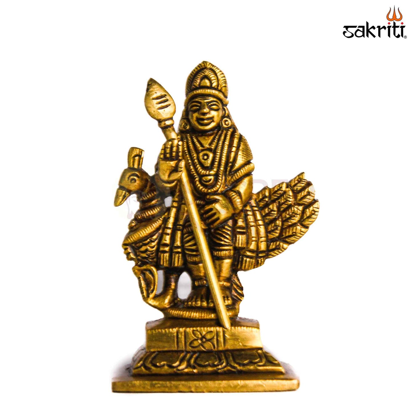 Sacred Needs Brass Murugan Idol – 3.4 Inch (8.6 cm) Height | Lord Murugan Statue for Pooja Room, Temple & Spiritual Décor