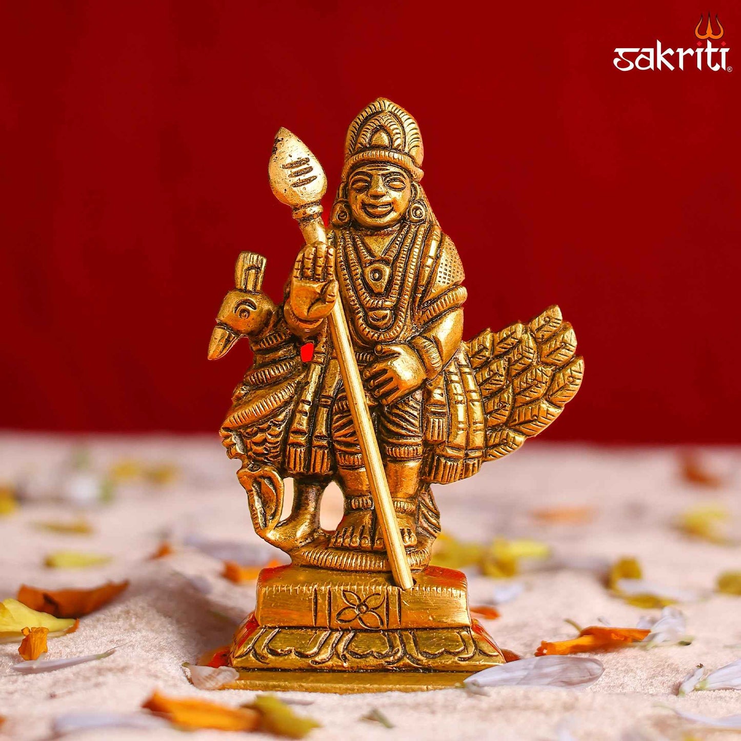 Sacred Needs Brass Murugan Idol – 3.4 Inch (8.6 cm) Height | Lord Murugan Statue for Pooja Room, Temple & Spiritual Décor