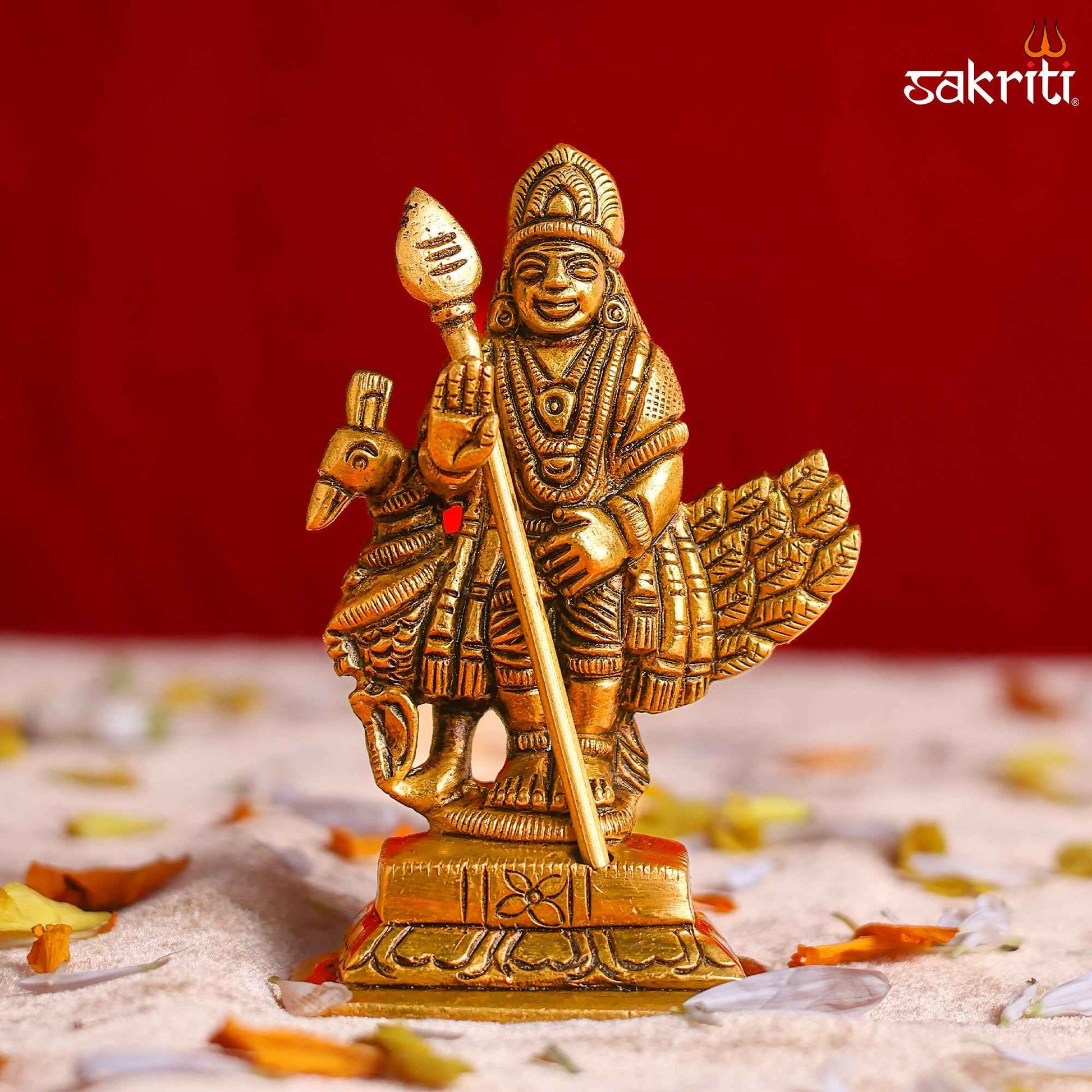 Sacred Needs Brass Murugan Idol – 3.4 Inch (8.6 cm) Height | Lord Murugan Statue for Pooja Room, Temple & Spiritual Décor