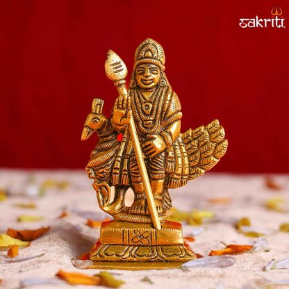 Sacred Needs Brass Murugan Idol – 3.4 Inch (8.6 cm) Height | Lord Murugan Statue for Pooja Room, Temple & Spiritual Décor