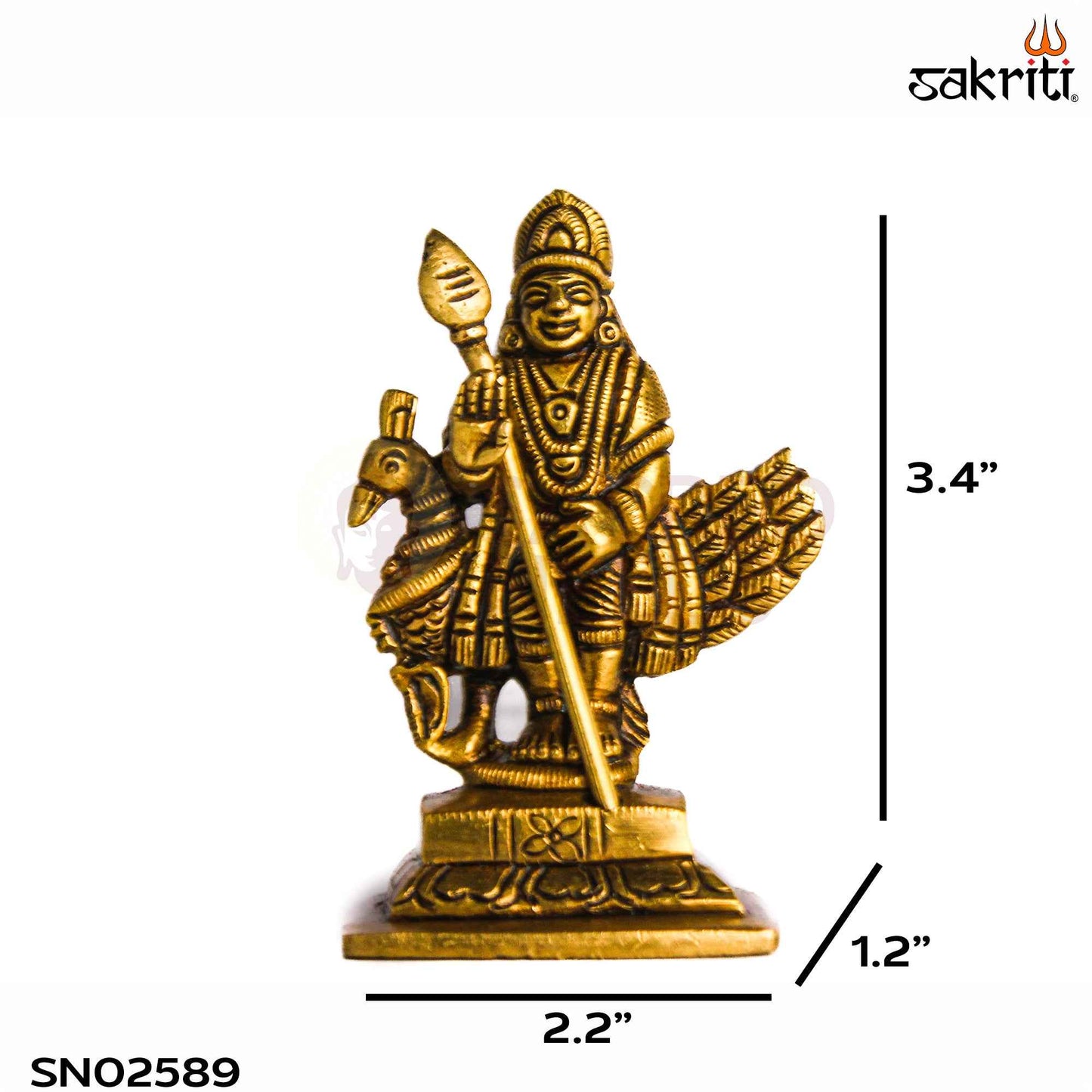 Sacred Needs Brass Murugan Idol – 3.4 Inch (8.6 cm) Height | Lord Murugan Statue for Pooja Room, Temple & Spiritual Décor