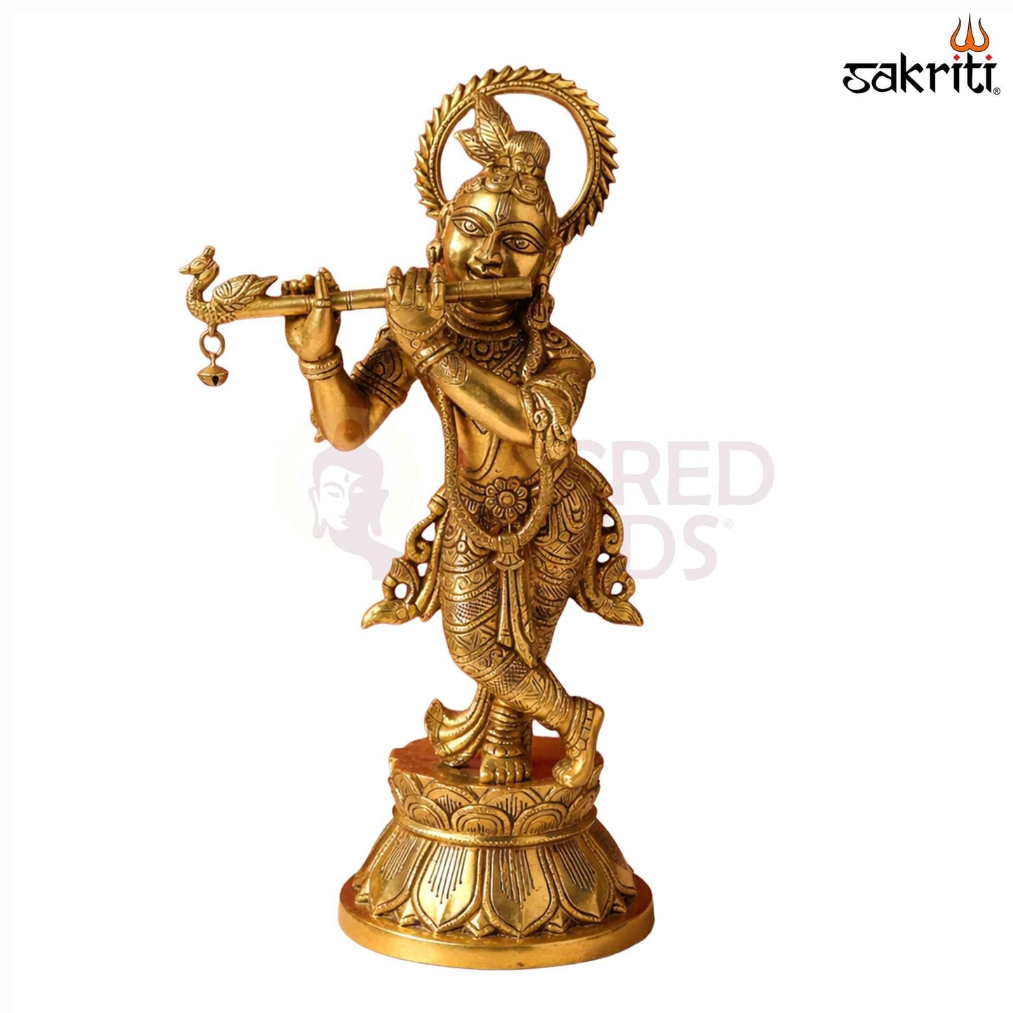 Sacred Needs Brass Krishna Idol – 18.5 Inch (47 cm) Height | Large Lord Krishna Statue for Temple, Pooja Room & Home Décor