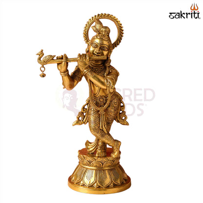Sacred Needs Brass Krishna Idol – 18.5 Inch (47 cm) Height | Large Lord Krishna Statue for Temple, Pooja Room & Home Décor