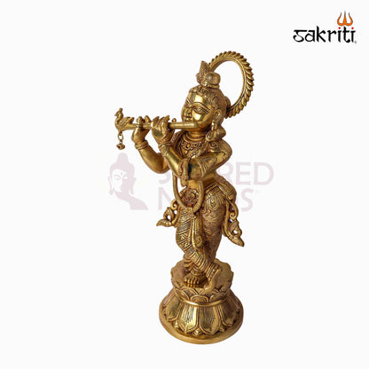 Sacred Needs Brass Krishna Idol – 18.5 Inch (47 cm) Height | Large Lord Krishna Statue for Temple, Pooja Room & Home Décor