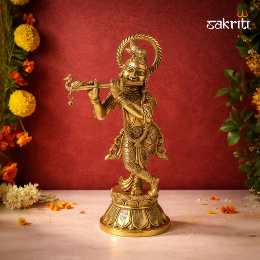 Sacred Needs Brass Krishna Idol – 18.5 Inch (47 cm) Height | Large Lord Krishna Statue for Temple, Pooja Room & Home Décor