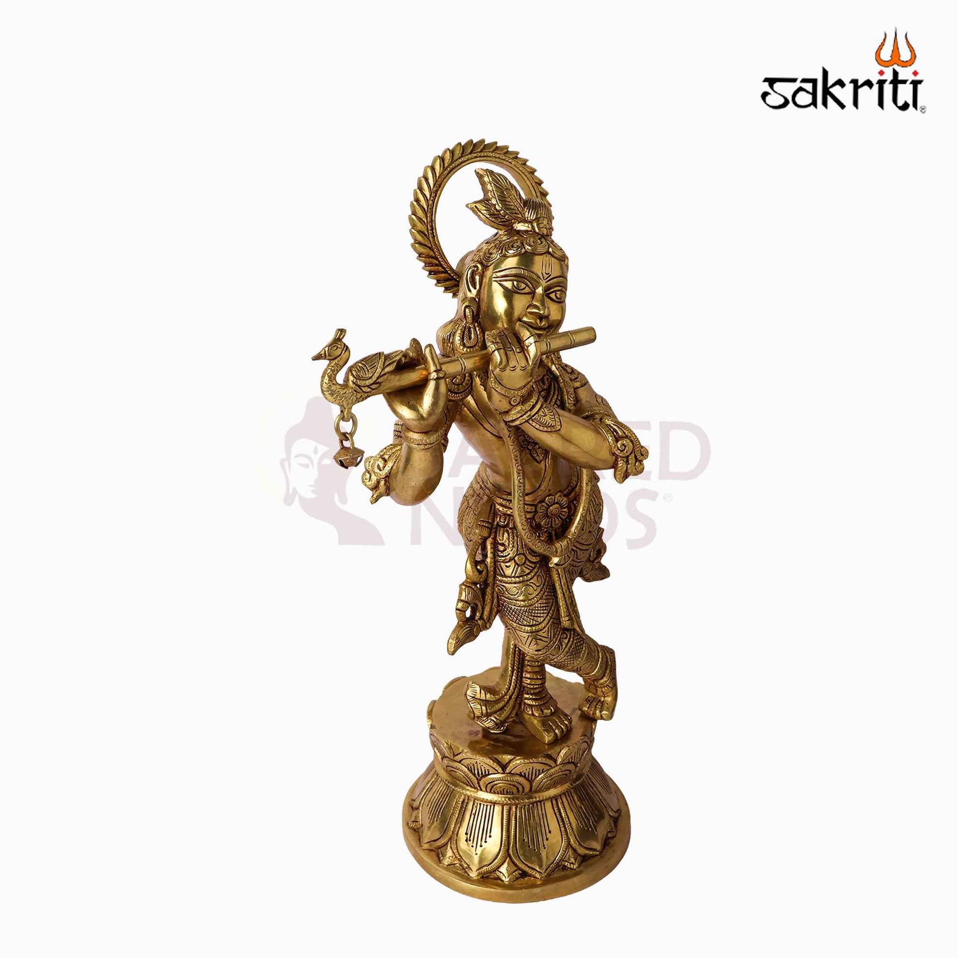 Sacred Needs Brass Krishna Idol – 18.5 Inch (47 cm) Height | Large Lord Krishna Statue for Temple, Pooja Room & Home Décor