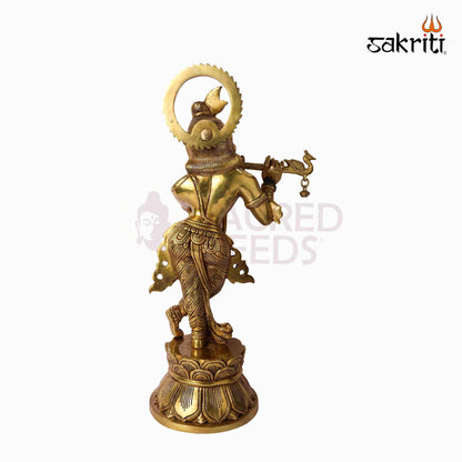 Sacred Needs Brass Krishna Idol – 18.5 Inch (47 cm) Height | Large Lord Krishna Statue for Temple, Pooja Room & Home Décor