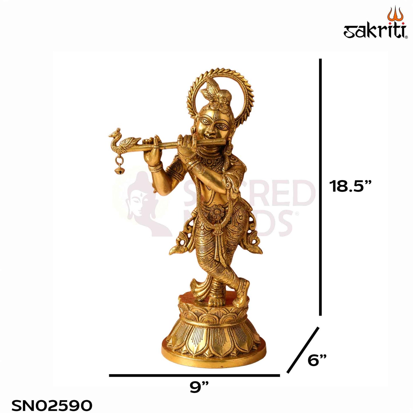 Sacred Needs Brass Krishna Idol – 18.5 Inch (47 cm) Height | Large Lord Krishna Statue for Temple, Pooja Room & Home Décor