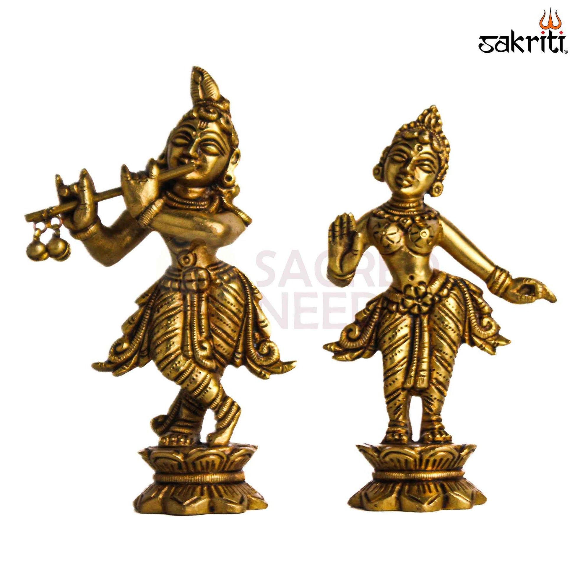 Sacred Needs Brass Radha Krishna Idol Set – 5 Inch (12.7 cm) Height | Divine Couple Statue for Pooja Room & Home Décor