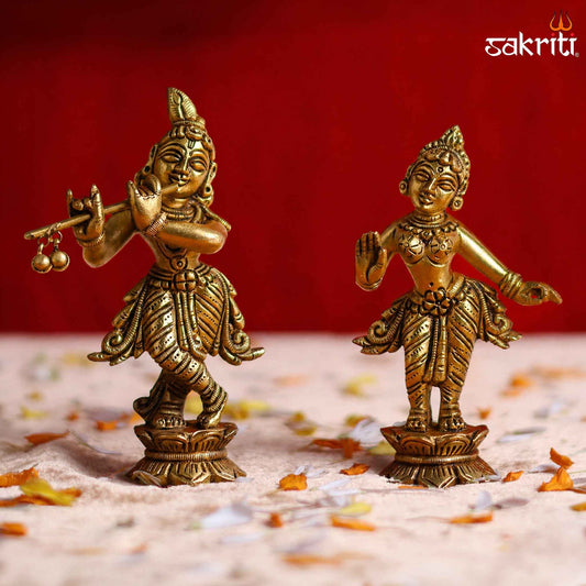 Sacred Needs Brass Radha Krishna Idol Set – 5 Inch (12.7 cm) Height | Divine Couple Statue for Pooja Room & Home Décor