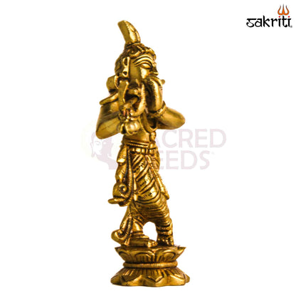 Sacred Needs Brass Krishna Idol – 5 Inch (12.7 cm) Height | Lord Krishna Statue for Pooja Room, Temple & Home Décor