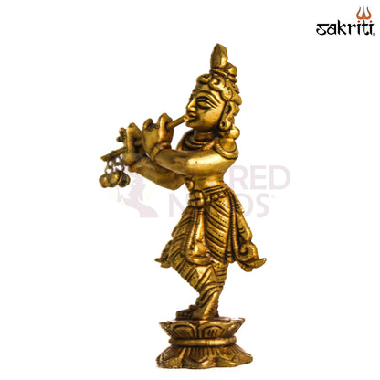 Sacred Needs Brass Krishna Idol – 5 Inch (12.7 cm) Height | Lord Krishna Statue for Pooja Room, Temple & Home Décor