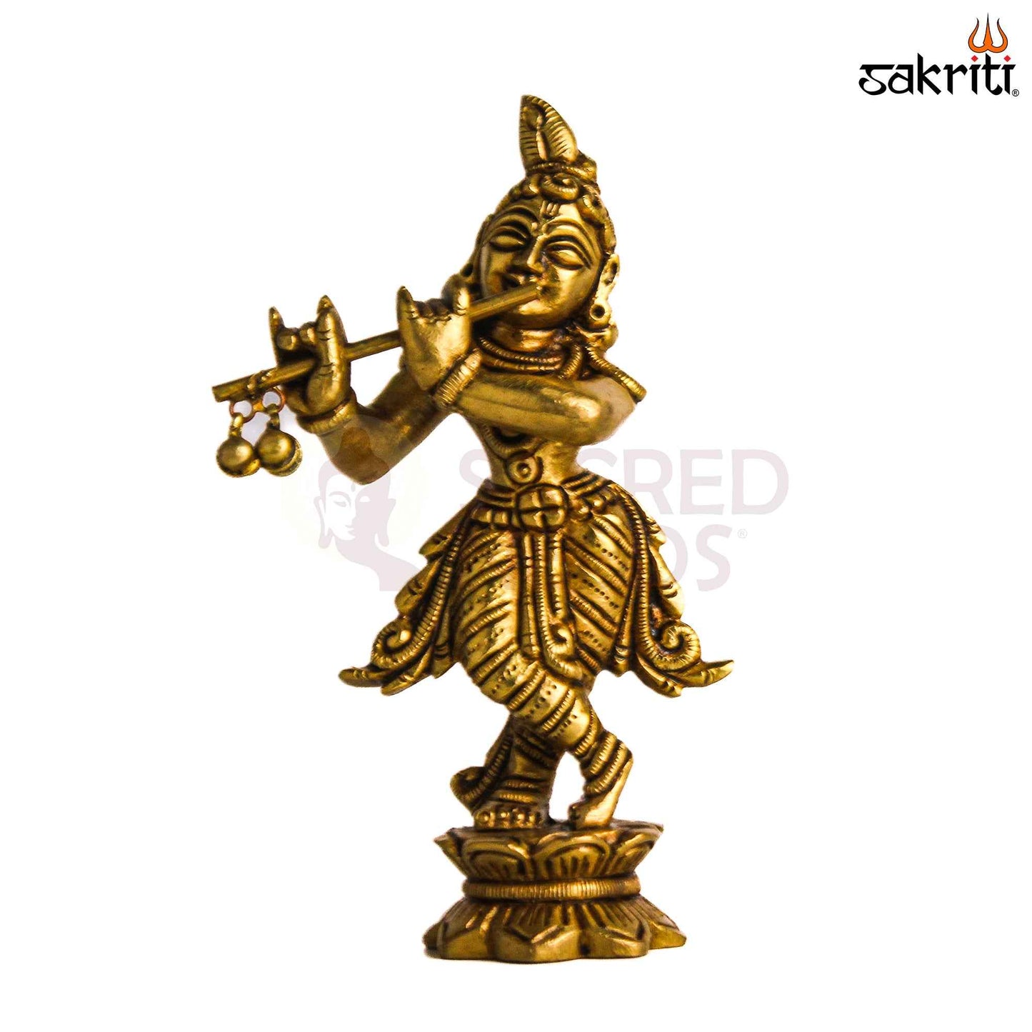 Sacred Needs Brass Krishna Idol – 5 Inch (12.7 cm) Height | Lord Krishna Statue for Pooja Room, Temple & Home Décor