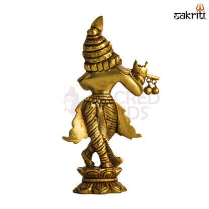 Sacred Needs Brass Krishna Idol – 5 Inch (12.7 cm) Height | Lord Krishna Statue for Pooja Room, Temple & Home Décor