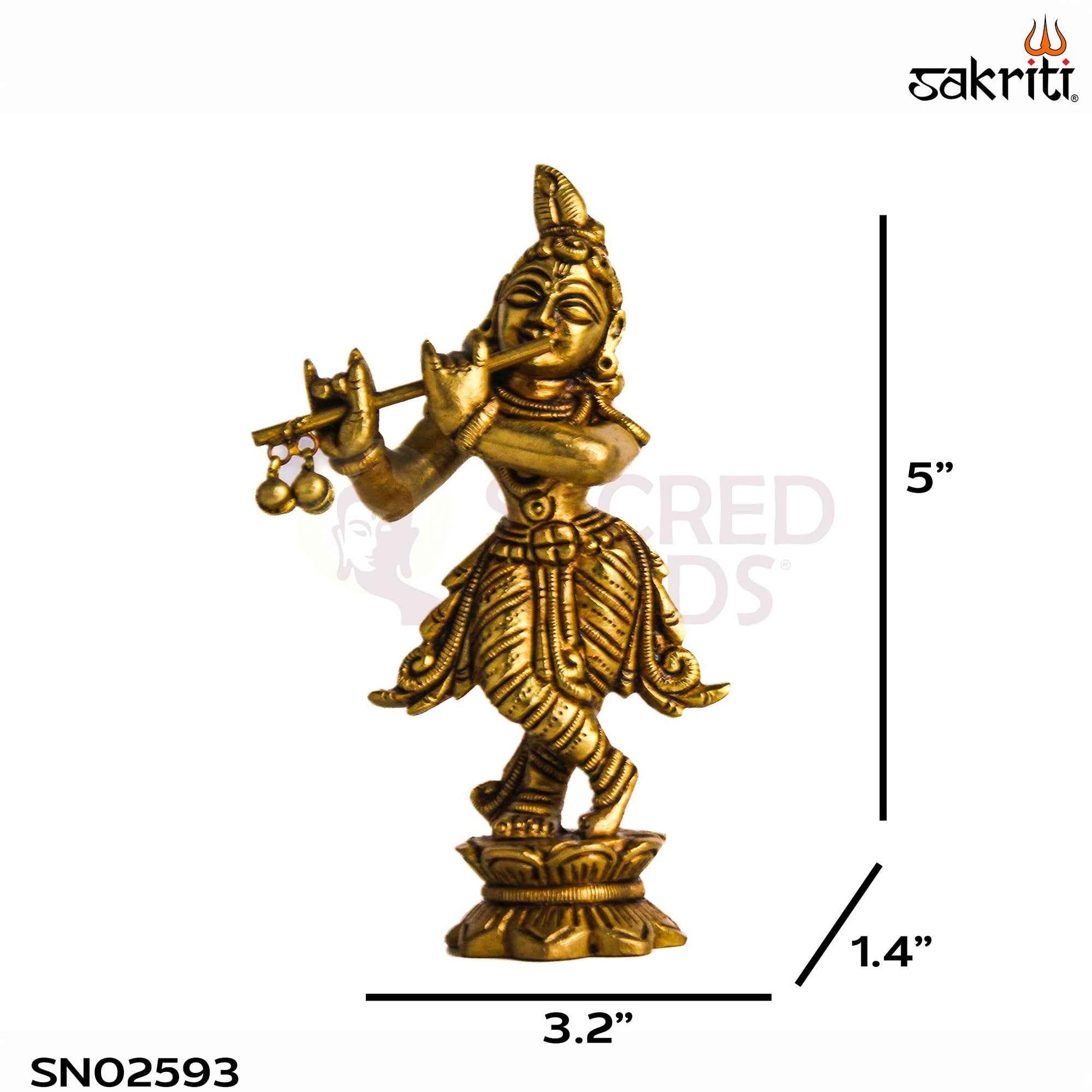 Sacred Needs Brass Krishna Idol – 5 Inch (12.7 cm) Height | Lord Krishna Statue for Pooja Room, Temple & Home Décor