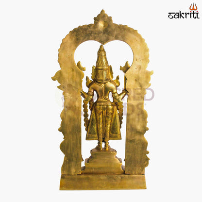 Sacred Needs Brass Balaji with Frame Idol – 22.3 Inch (56.6 cm) Height | Lord Venkateswara Statue for Temple, Pooja Room & Home Décor