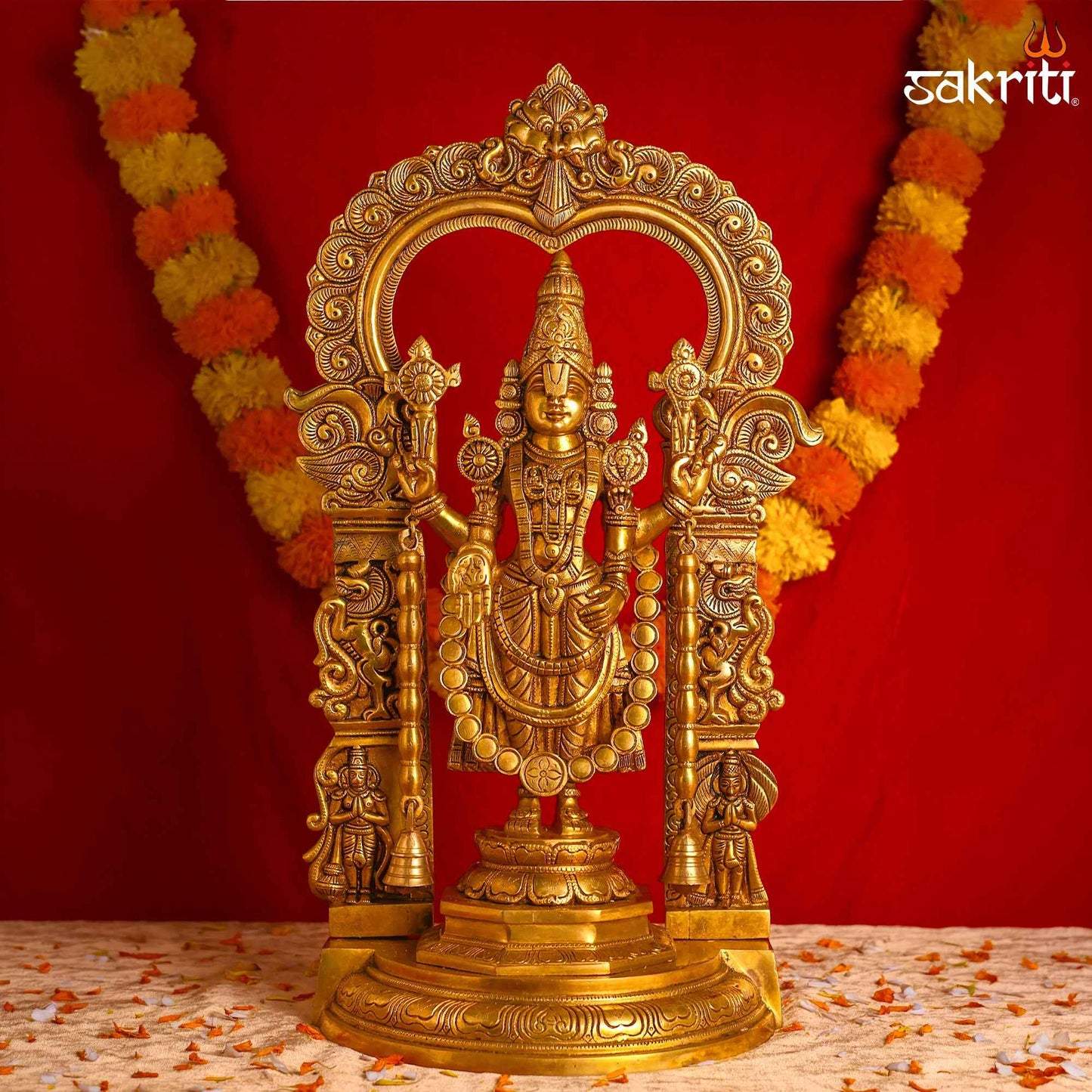 Sacred Needs Brass Balaji with Frame Idol – 22.3 Inch (56.6 cm) Height | Lord Venkateswara Statue for Temple, Pooja Room & Home Décor