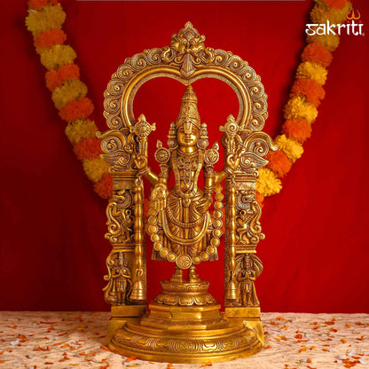 Sacred Needs Brass Balaji with Frame Idol – 22.3 Inch (56.6 cm) Height | Lord Venkateswara Statue for Temple, Pooja Room & Home Décor