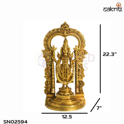 Sacred Needs Brass Balaji with Frame Idol – 22.3 Inch (56.6 cm) Height | Lord Venkateswara Statue for Temple, Pooja Room & Home Décor