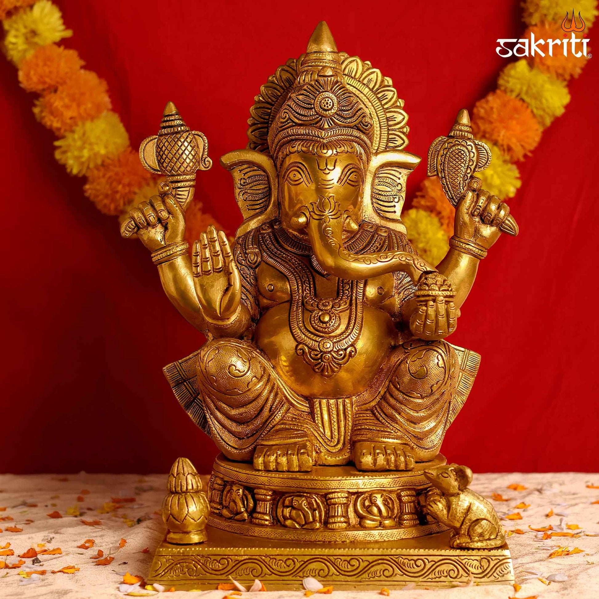 Sacred Needs Brass Ashta Vinayagar Ganesha Idol – 15.5 Inch (39.4 cm) Height | Eight Form Ganesha Statue for Pooja Room & Temple Décor