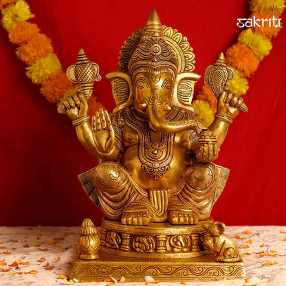 Sacred Needs Brass Ashta Vinayagar Ganesha Idol – 15.5 Inch (39.4 cm) Height | Eight Form Ganesha Statue for Pooja Room & Temple Décor