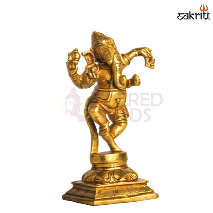 Sacred Needs Brass Dancing Ganesha Idol – 6.3 Inch (16 cm) Height | Nataraja Style Ganesha Statue for Pooja & Home Décor